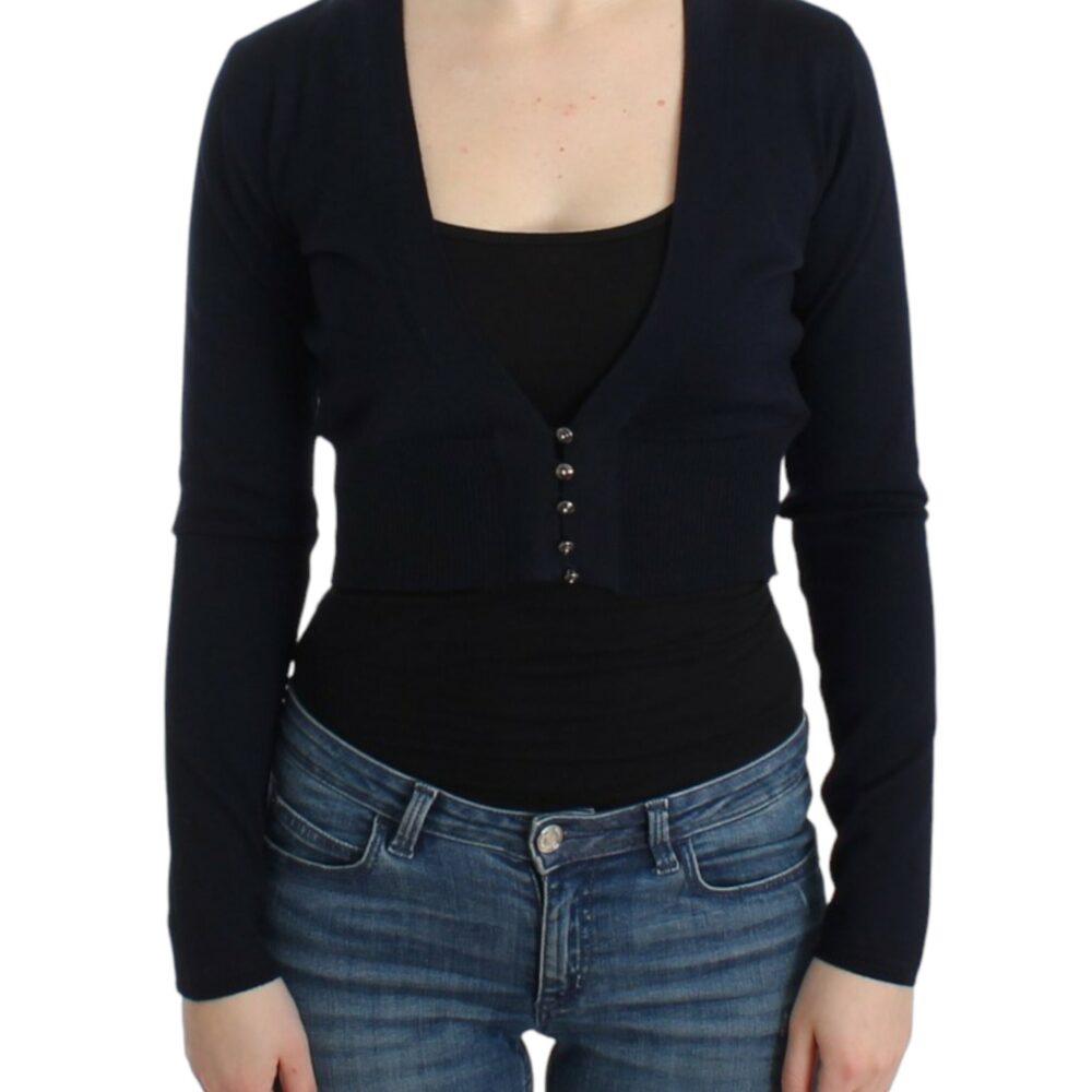 Black cropped wool cardigan