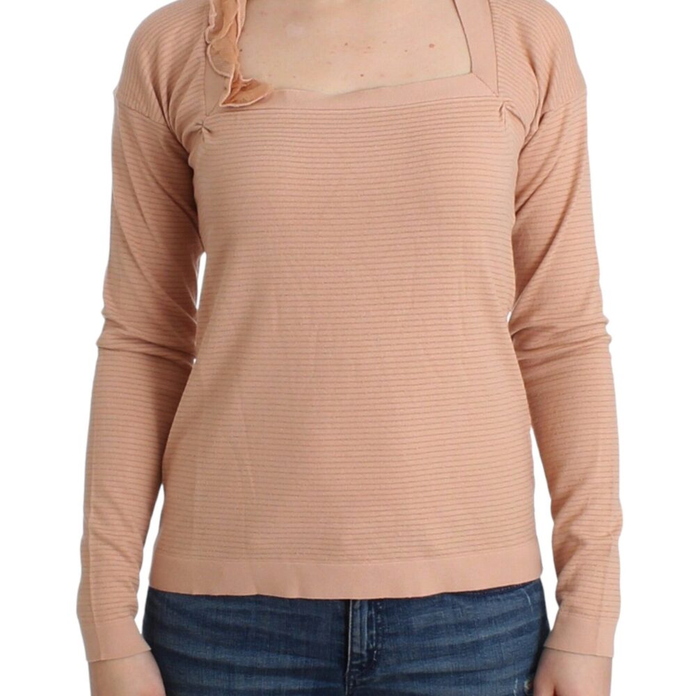 Orange Wool Blend Striped Long Sleeve Top