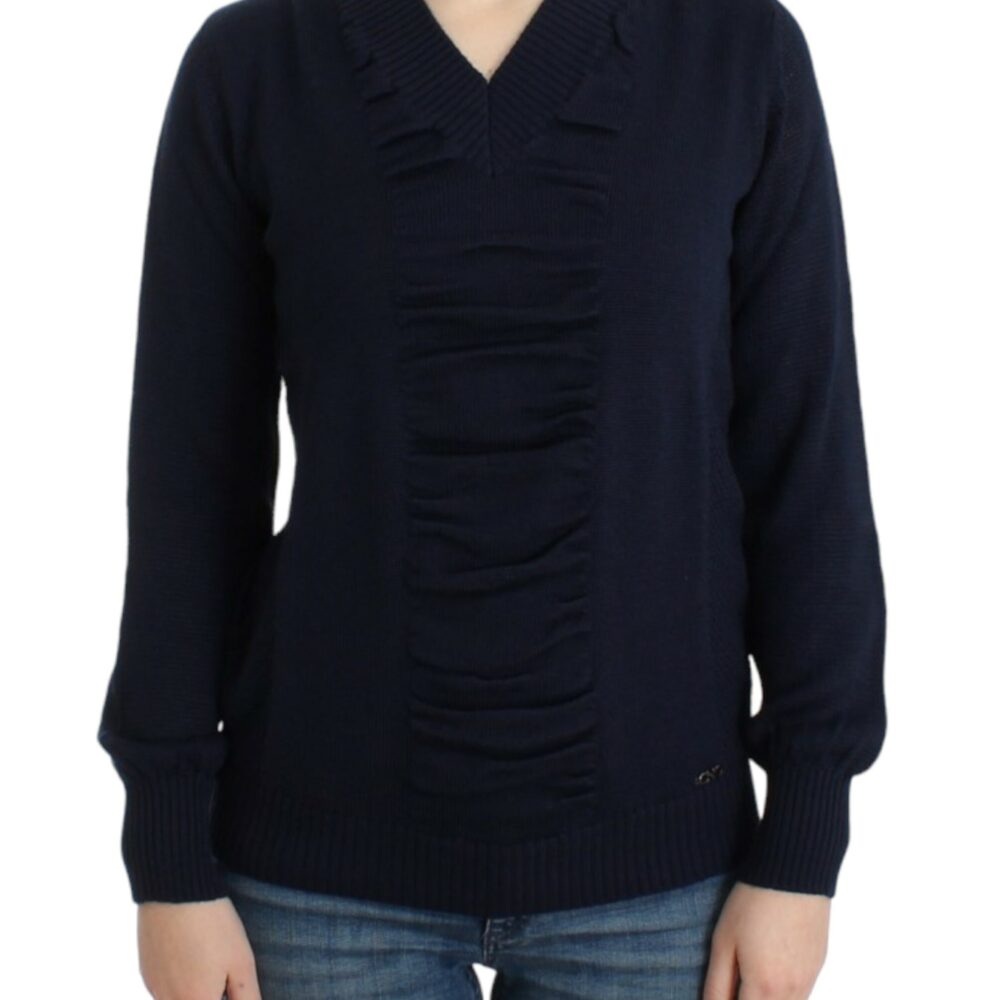 Dark blue V-neck wool sweater