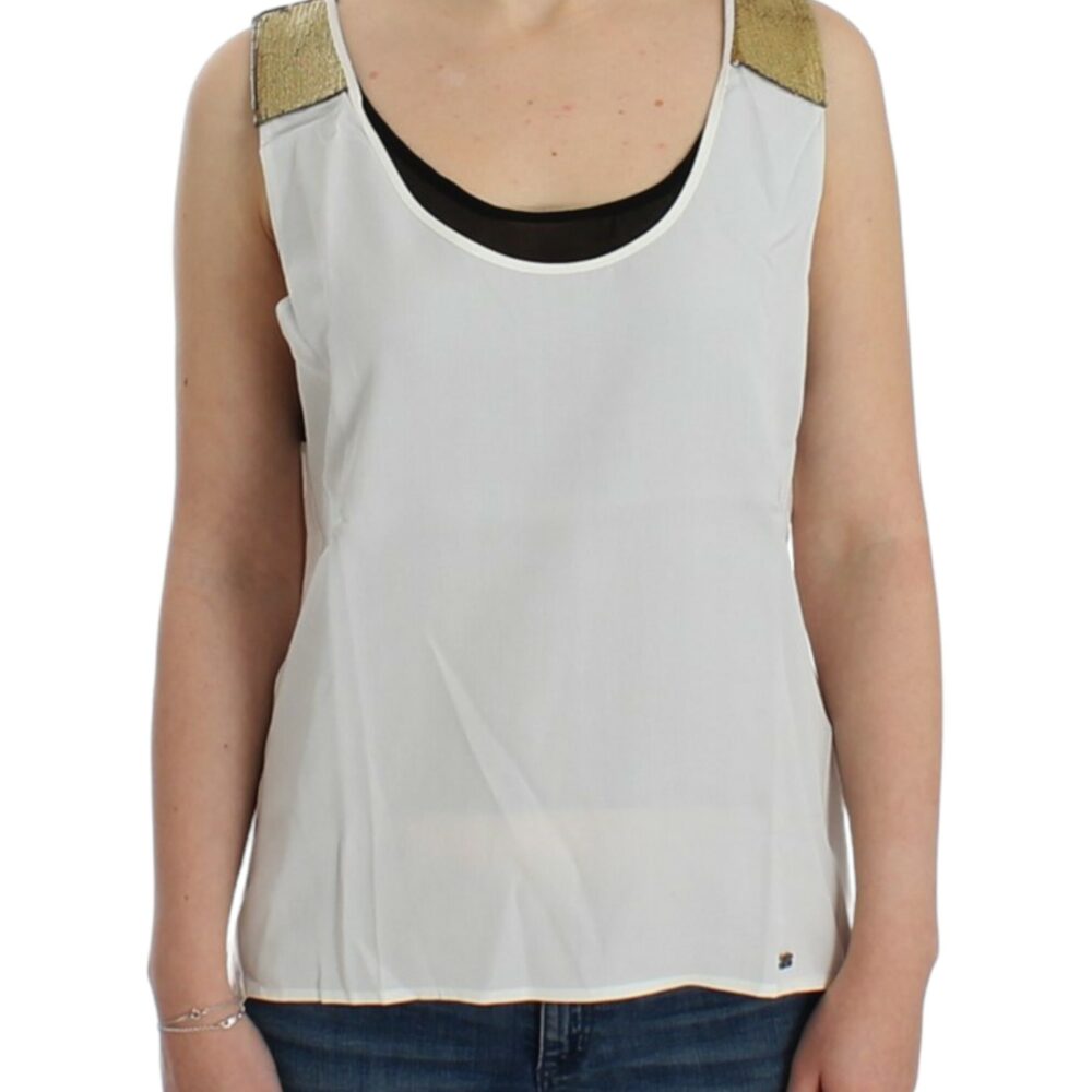 White sleeveless top