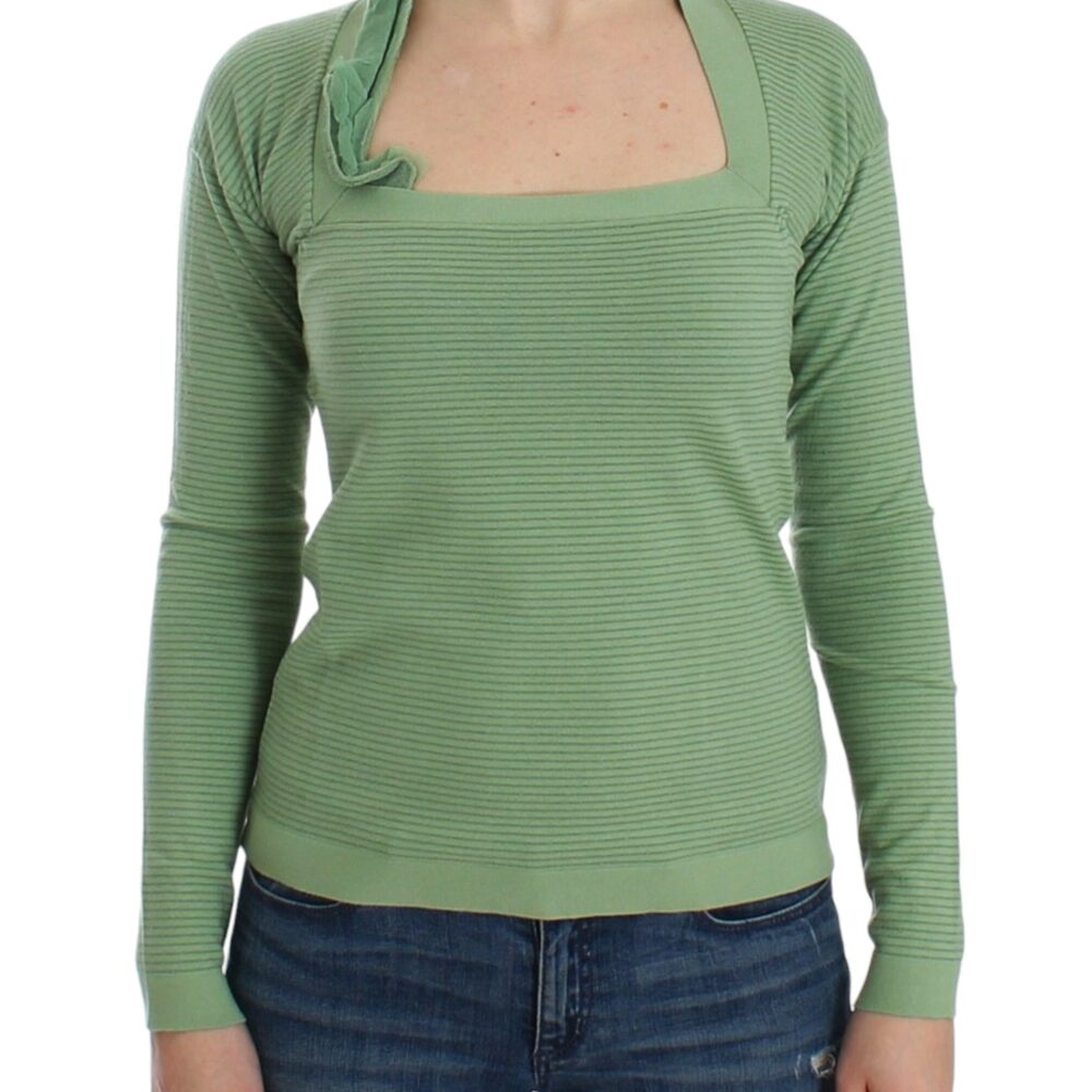 Green Wool Blend Striped Long Sleeve Sweater