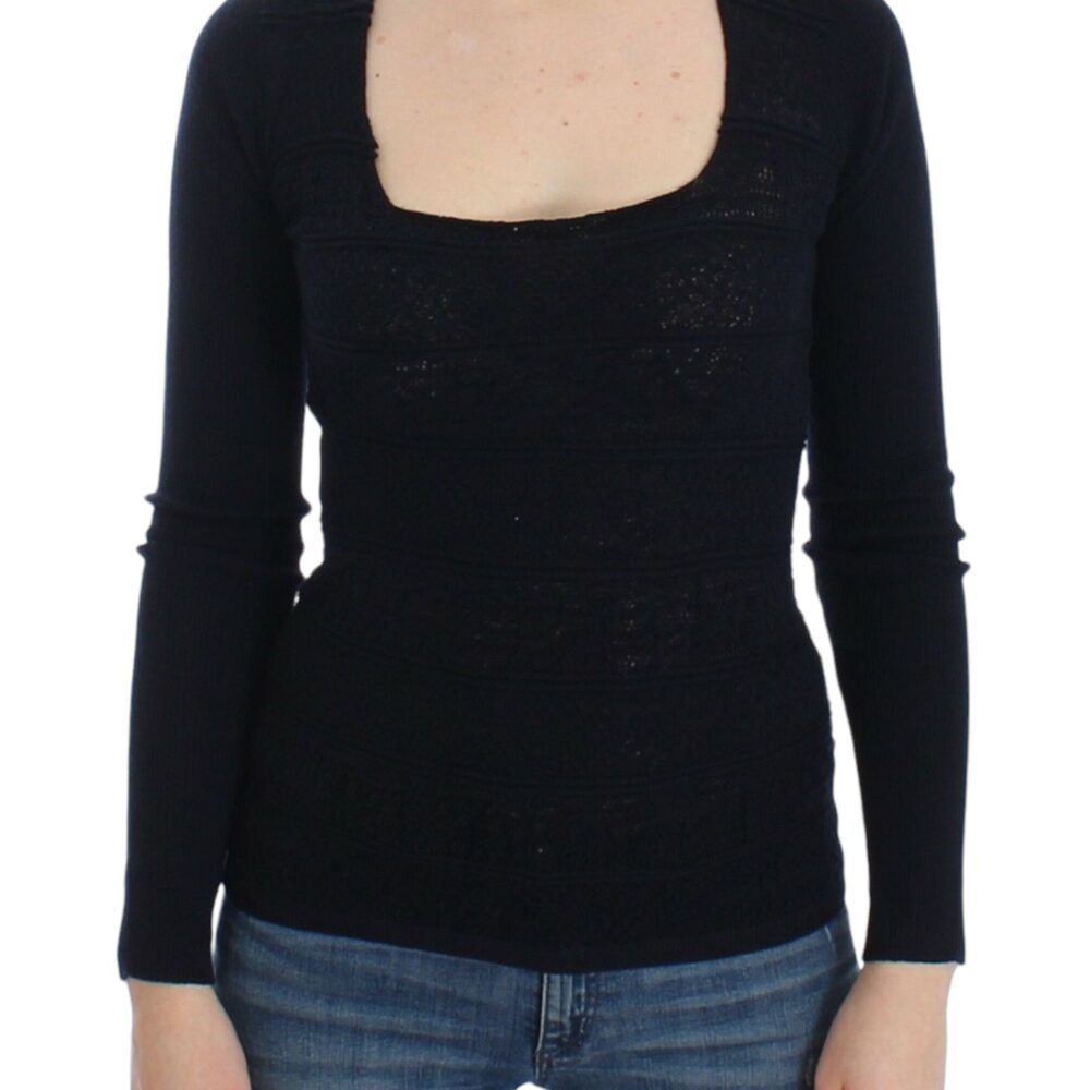 Blue Knitted Wool Stretch Sweater Top