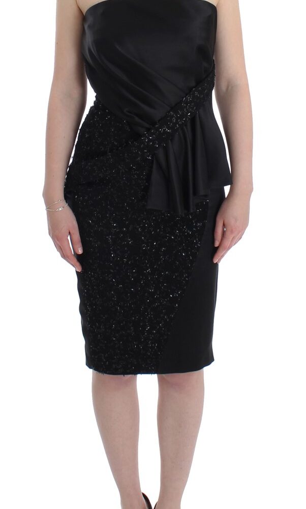Black Strapless Embellished Pencil Dress