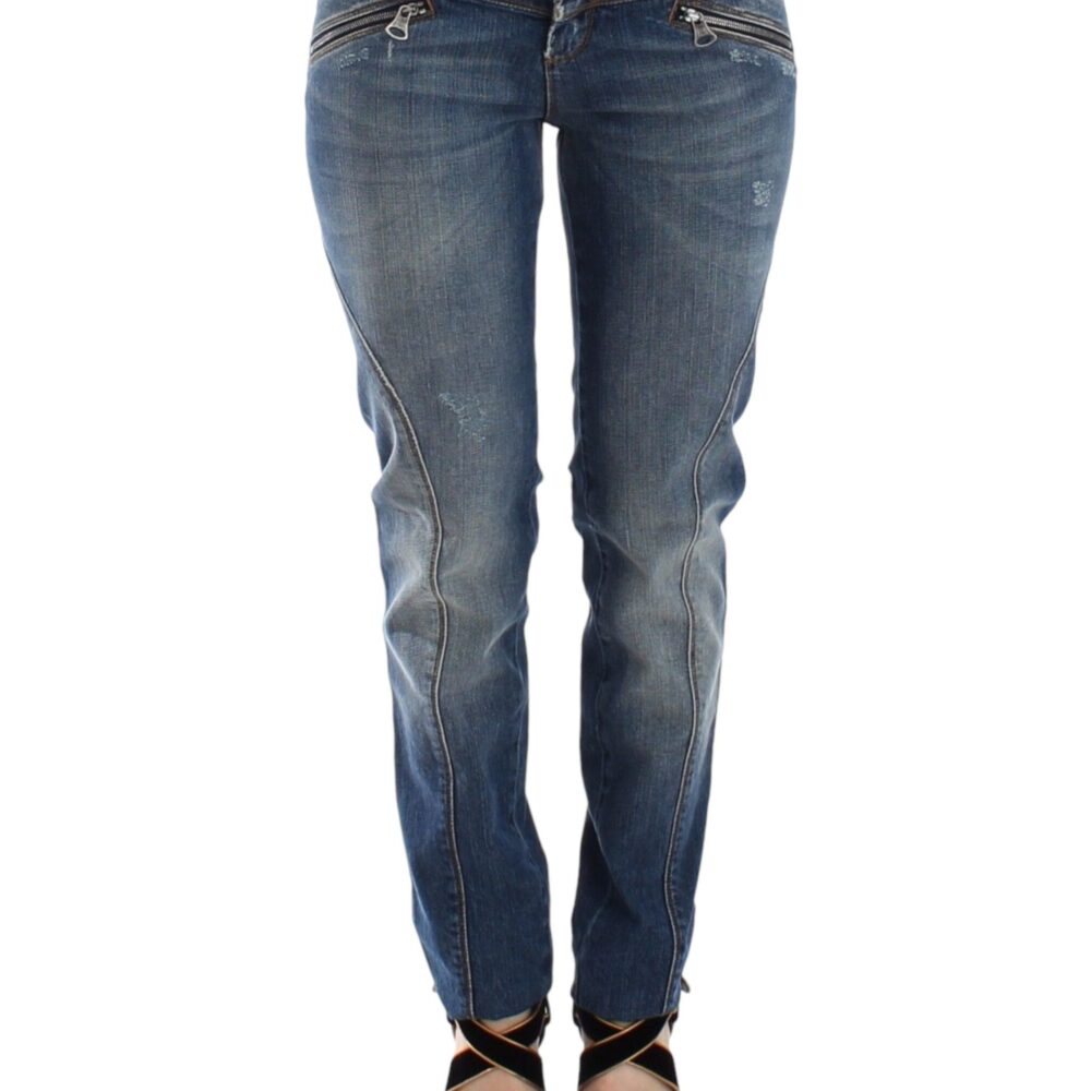 Blue Slim Jeans Denim Pants Straight Stretch