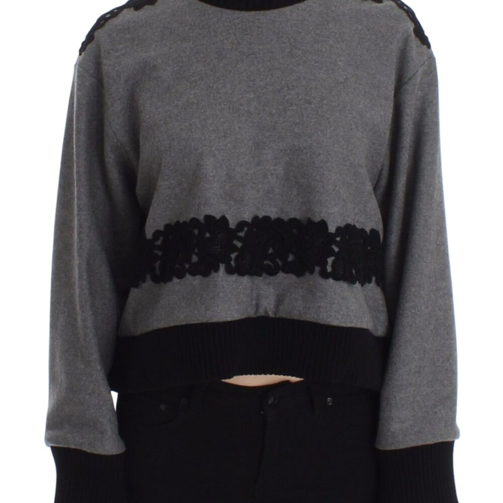 Gray Black Lace Wool Cashmere Sweater