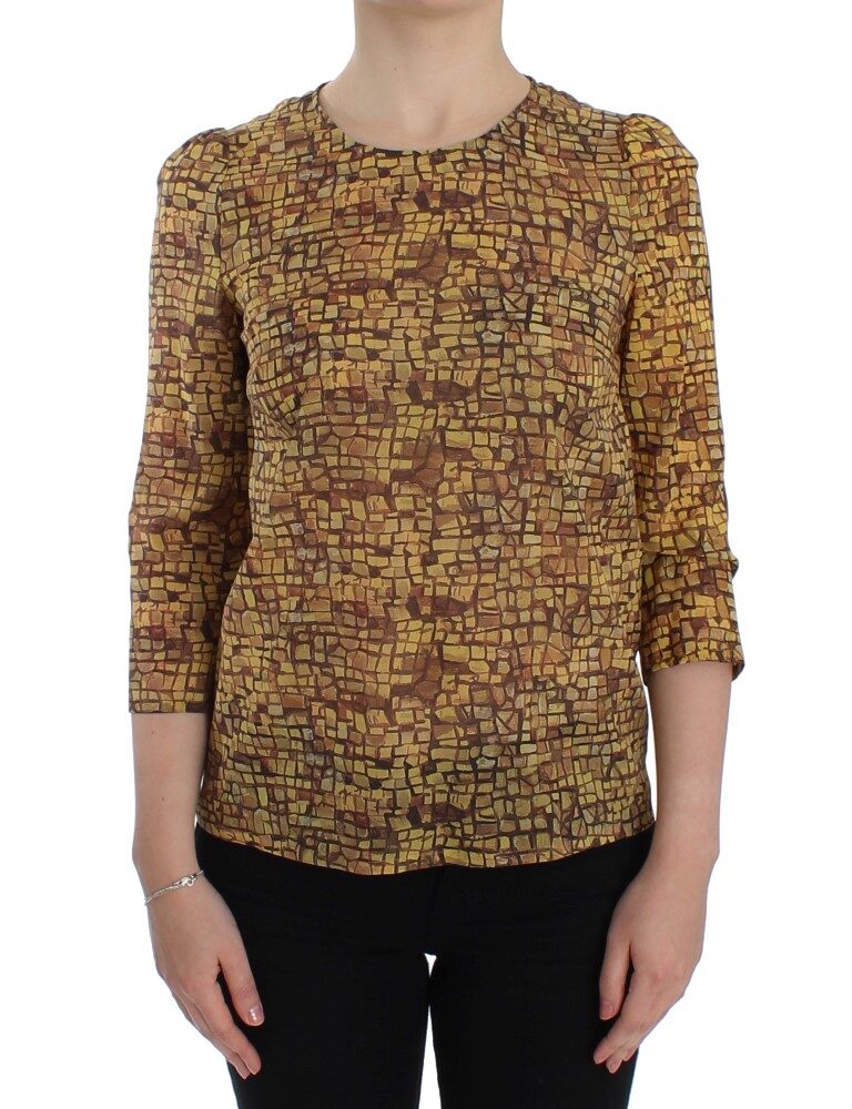 Multicolor Mosaic Print Silk Blouse T-shirt