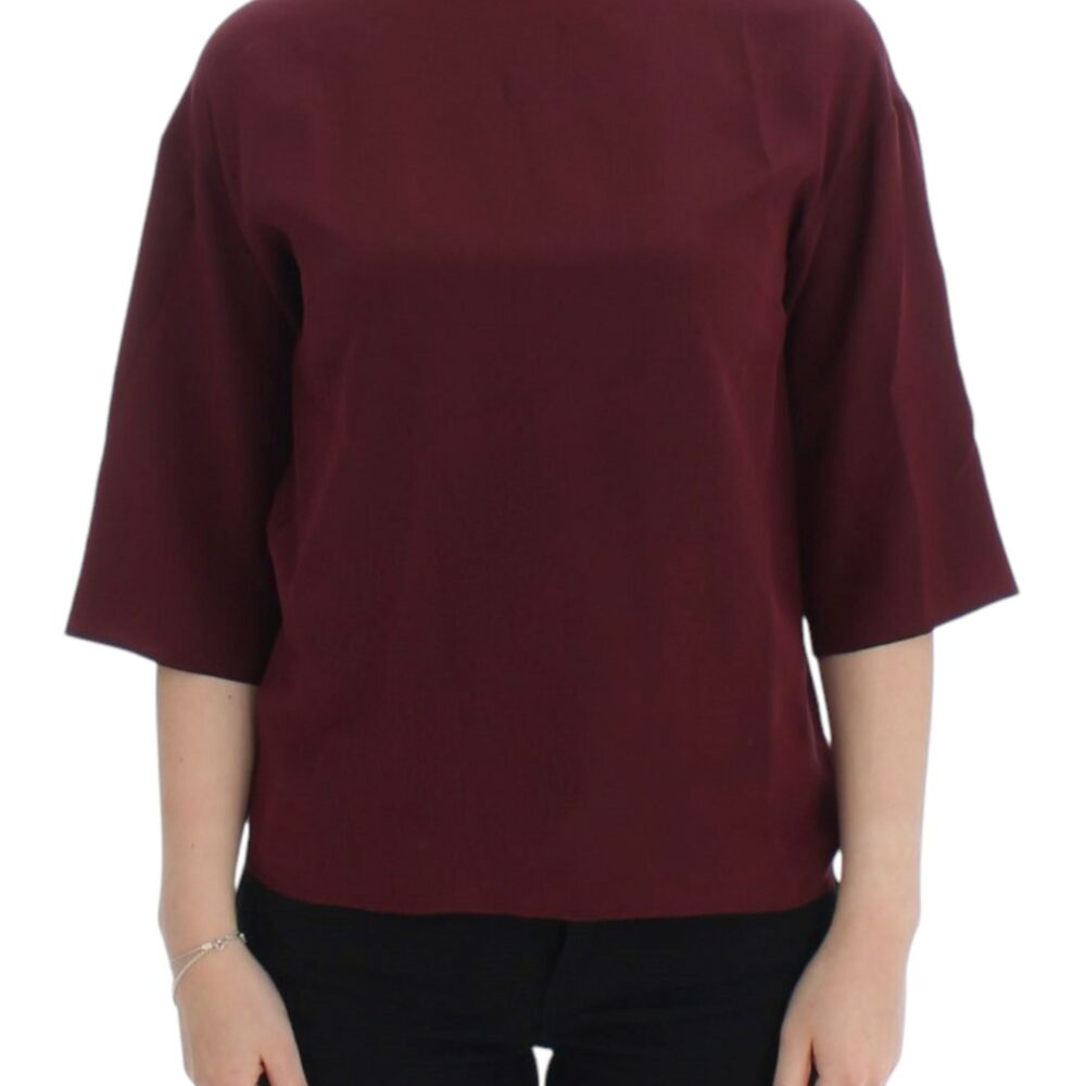 Red 3/4 sleeve silk blouse