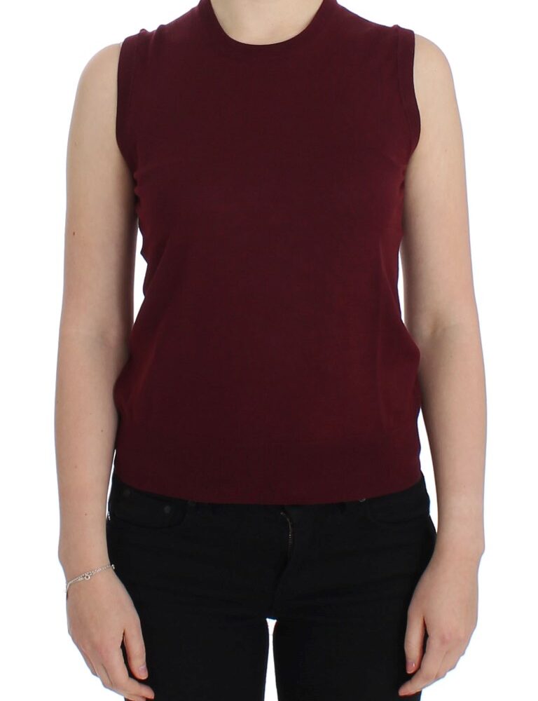 Red Sleeveless Crewneck Vest Pullover