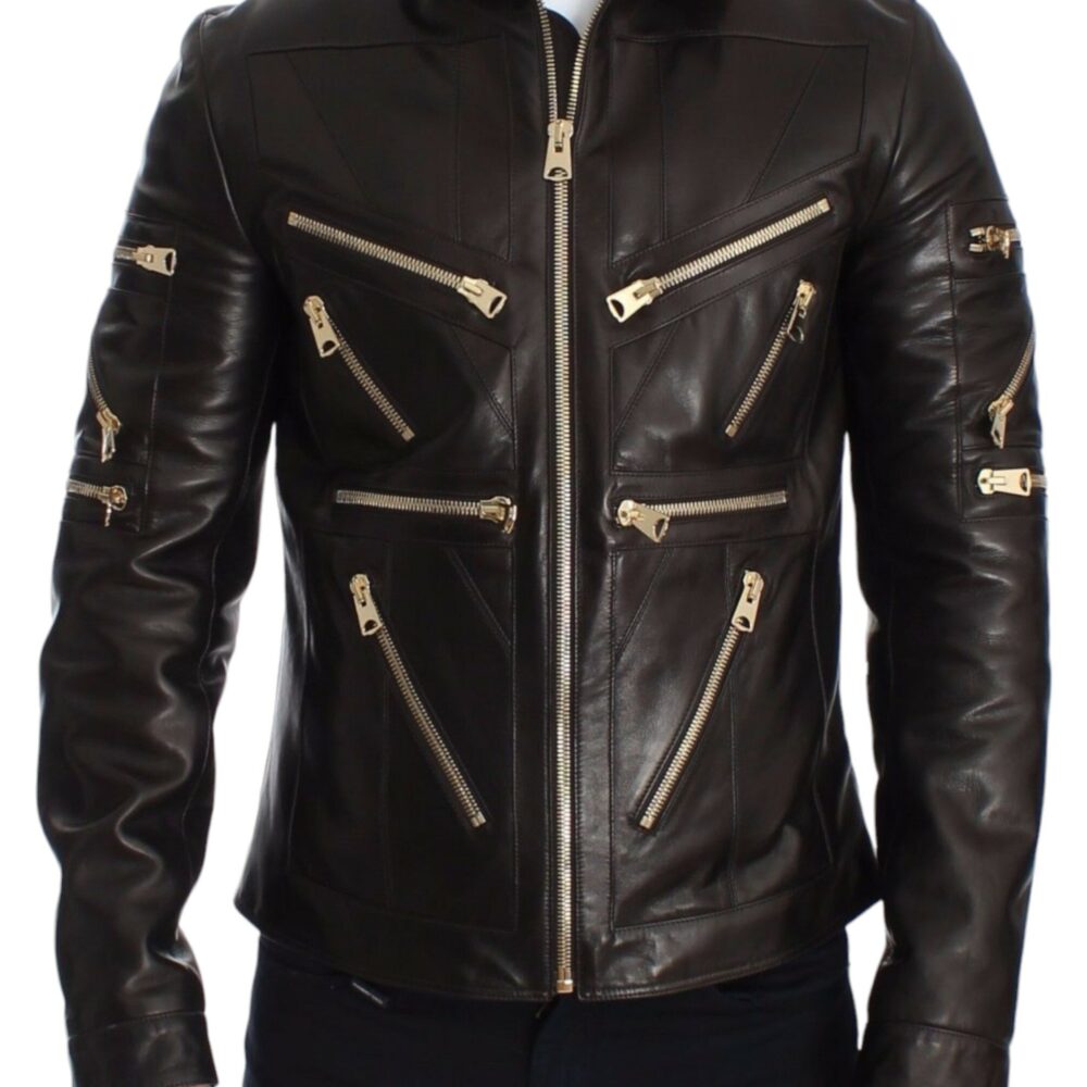 Brown Lambskin Leather Zipper Jacket