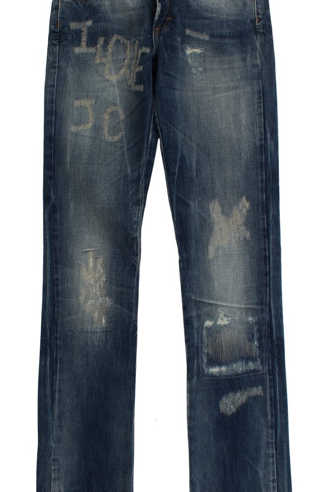 Blue Wash Torn Cotton Straight Fit Jeans