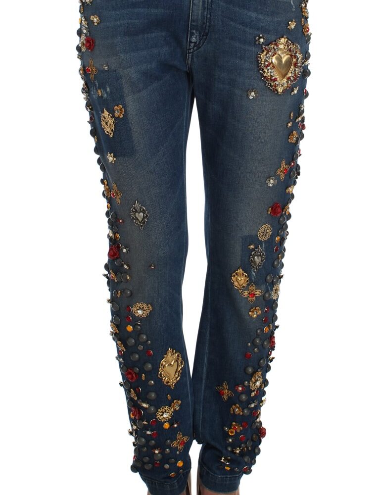 Crystal Roses Heart Embellished Jeans