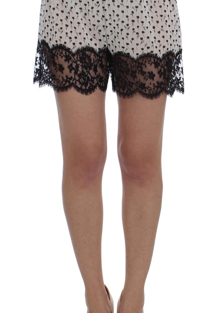 White Black Floral Lace Silk Sleepwear Shorts