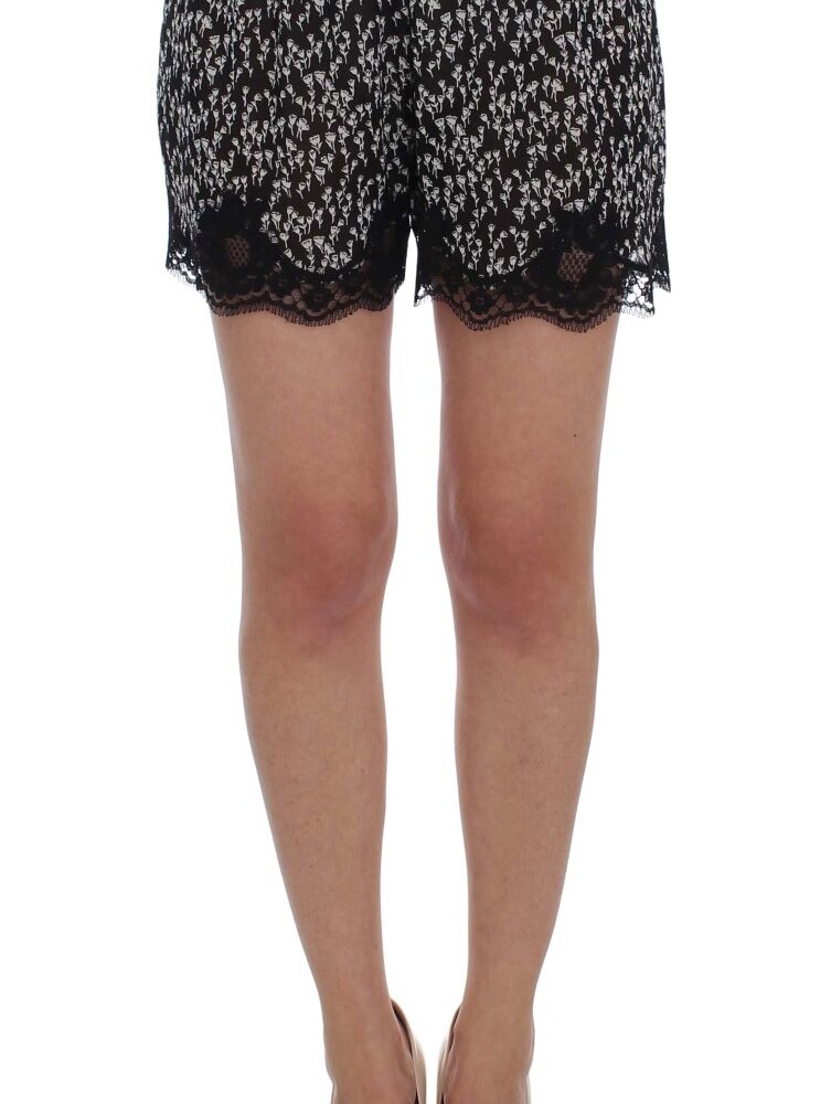 Black White Floral Lace Silk Sleepwear Shorts