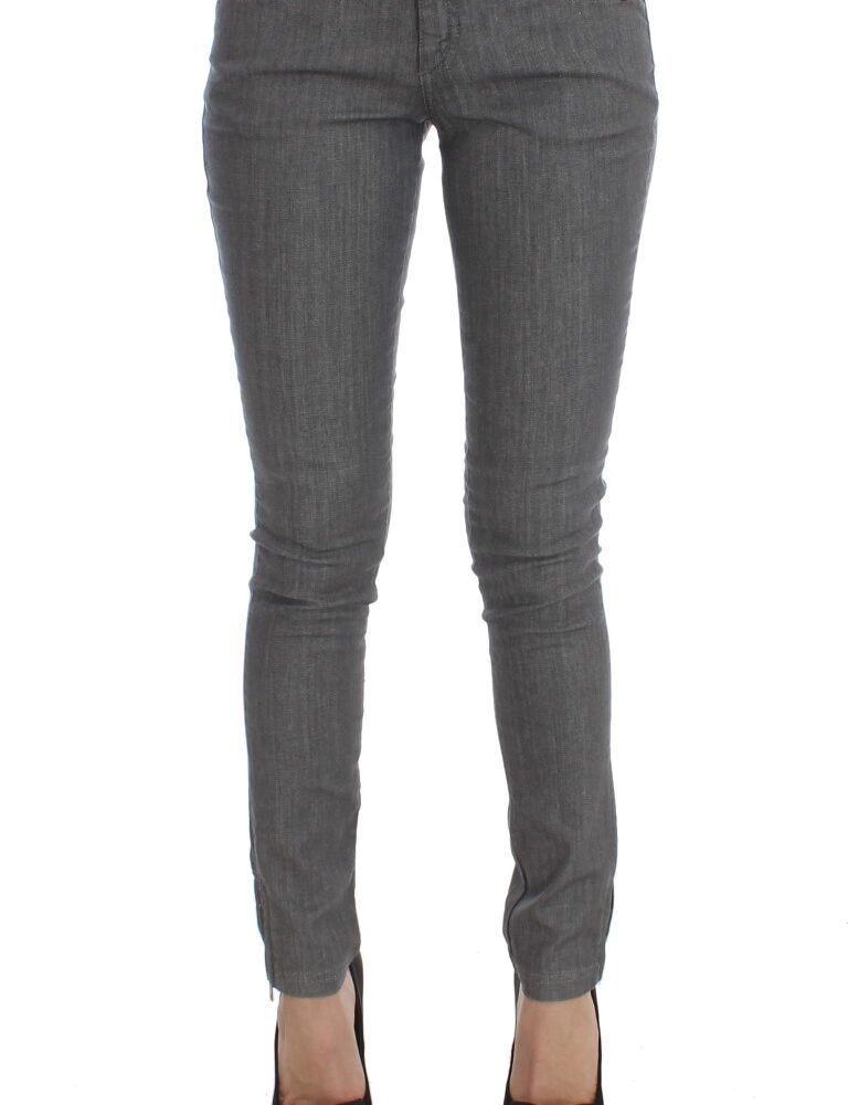 Gray Cotton Blend Slim Fit Jeans