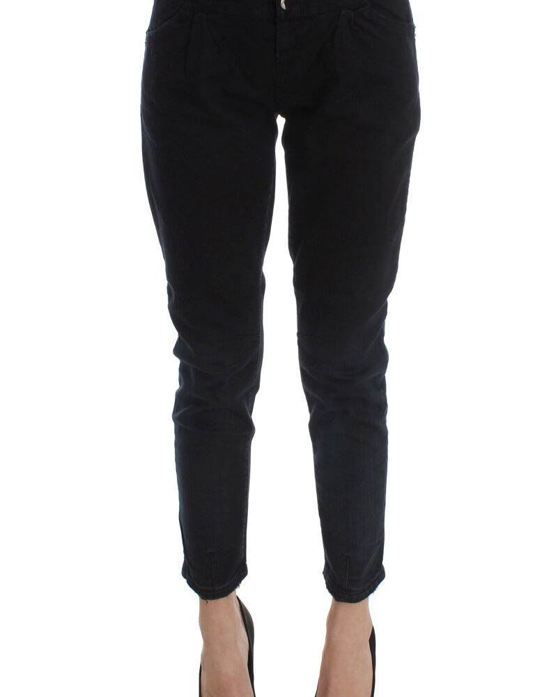 Black Cotton Slim Fit Cropped Jeans