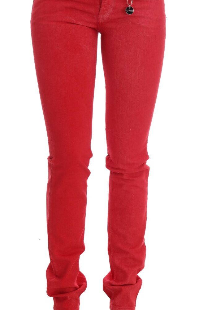 Red Cotton Stretch Slim Jeans