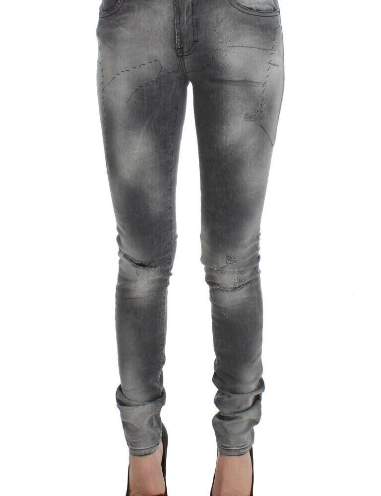Gray Wash Cotton Blend Slim Fit Denim Jeans Pants