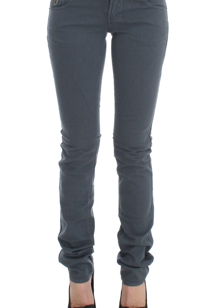 Blue Cotton Blend Slim Fit High Waist Jeans