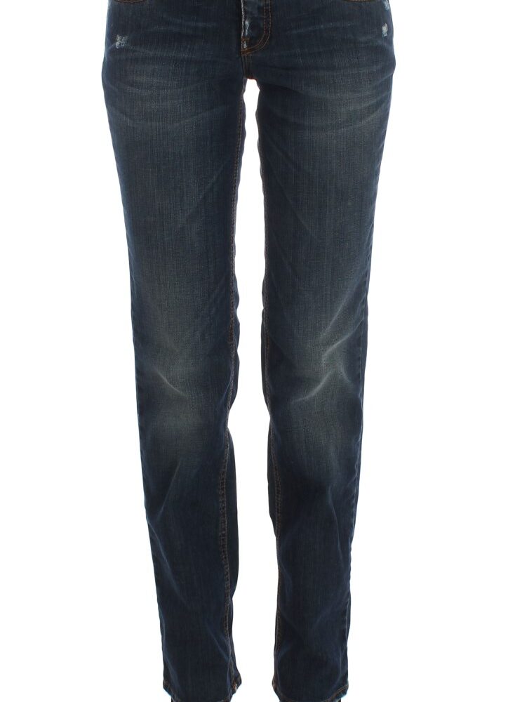 Blue Cotton Blend Bootcut Jeans