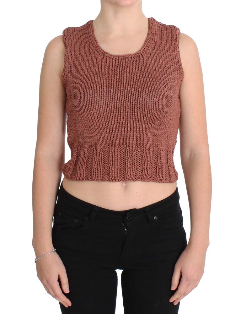 Red Cotton Blend Knitted Sleeveless Sweater