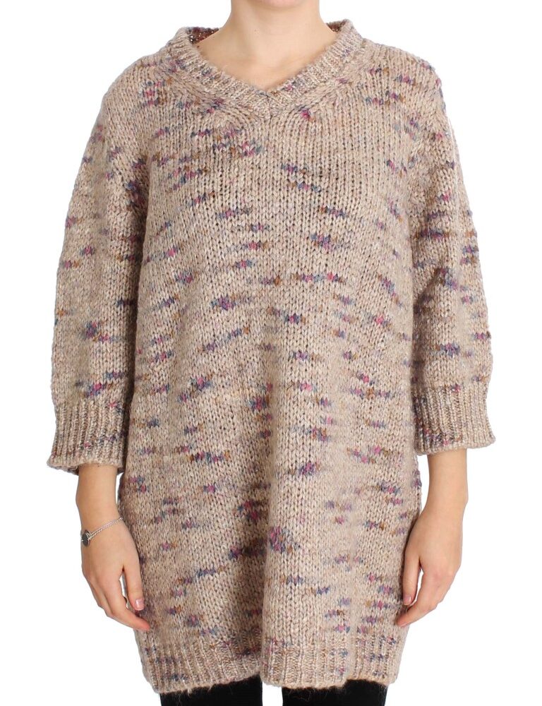 Beige Wool Blend Knitted Oversize Sweater