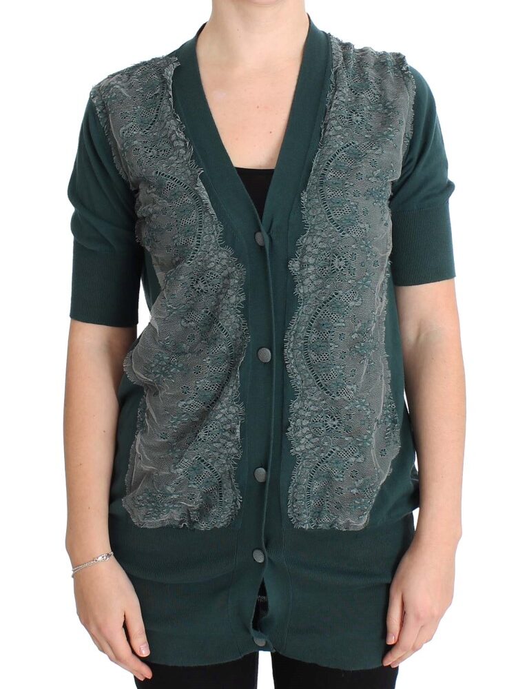Green Lace Cotton Cardigan Sweater