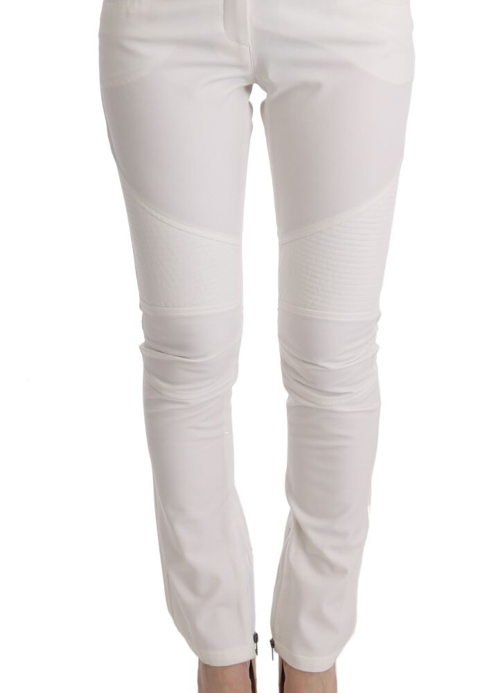 White Cotton Slim Fit Casual Pants