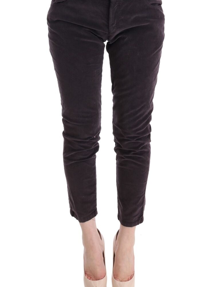 Brown Cotton Cropped Casual Pants