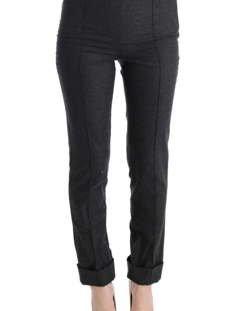Gray Virgin Wool Skinny Casual Pants