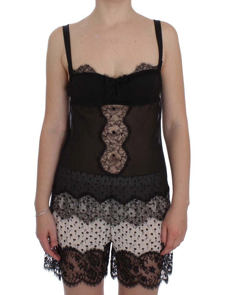 Black Silk Floral Lace Lingerie Top