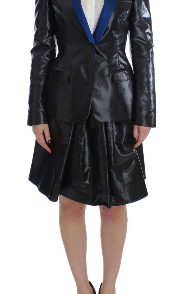 Black Blue Two Piece Suit Skirt & Blazer