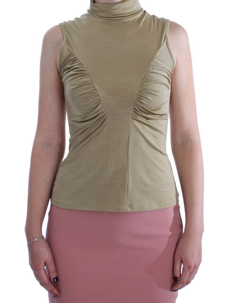 Gold Nylon Turtleneck Top Blouse