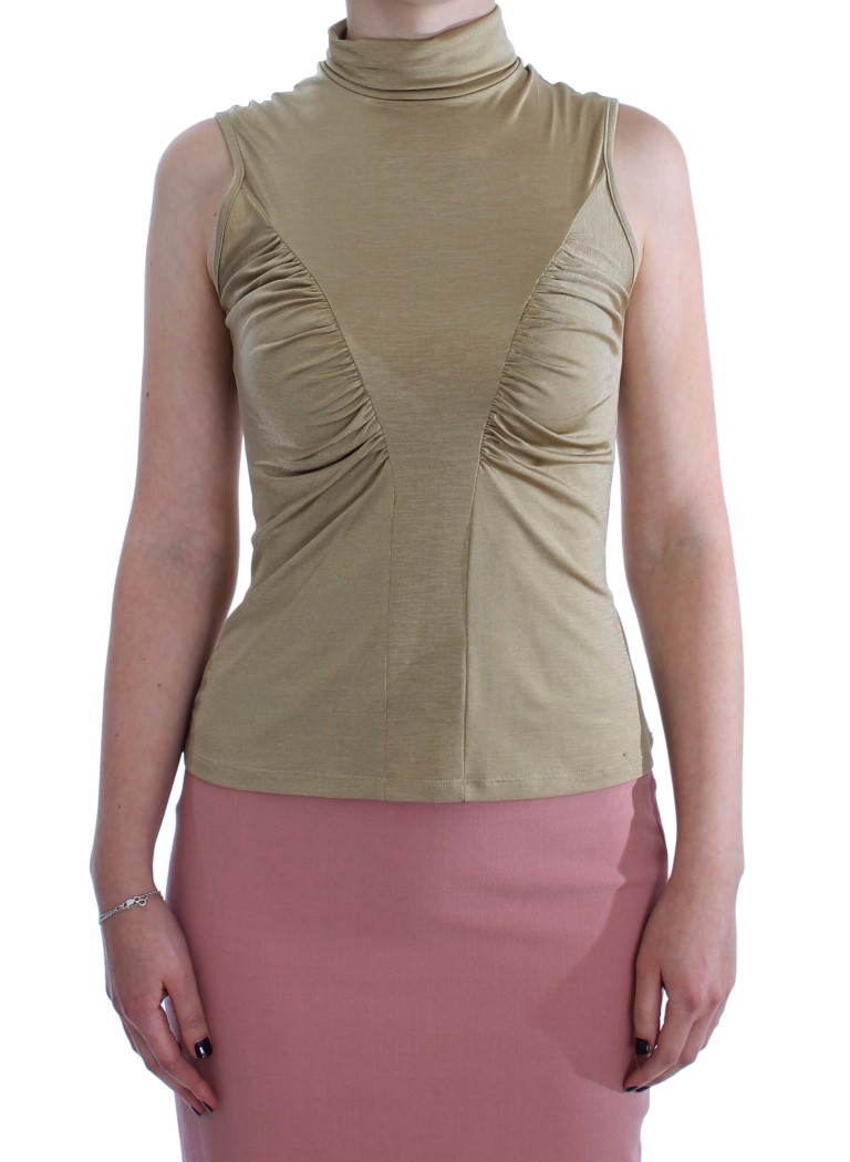 Gold Nylon Turtleneck Top Blouse