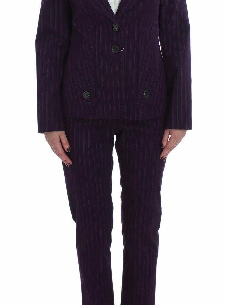 Purple Striped Stretch Coat Blazer Pants Suit