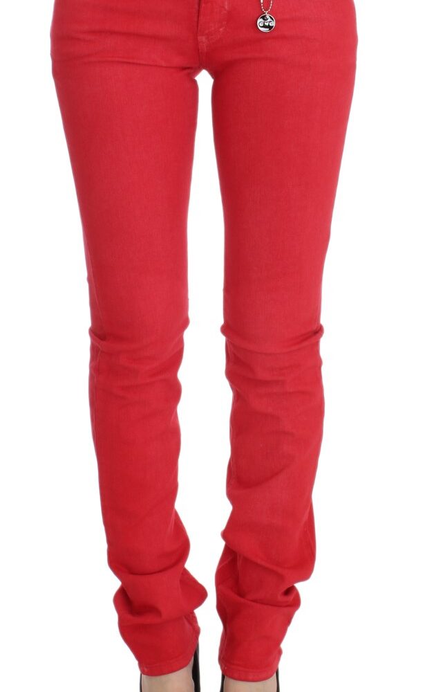 Red Cotton Blend Super Slim Fit Jeans