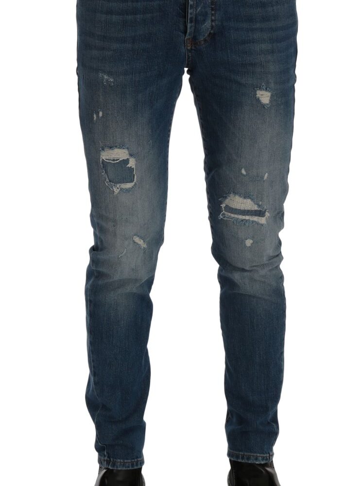 Blue Wash Torn Dunfermile Slim Fit Jeans