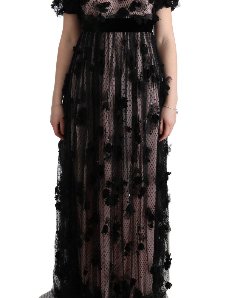 Black Pink Silk Applique Shift Dress
