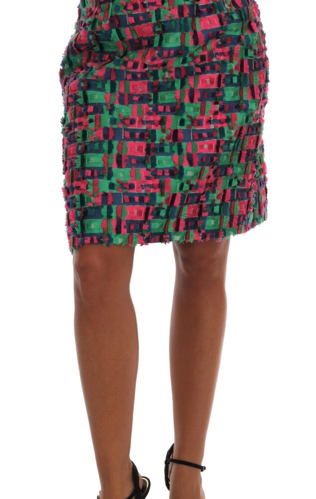 Pink Green Jacquard Pencil Skirt