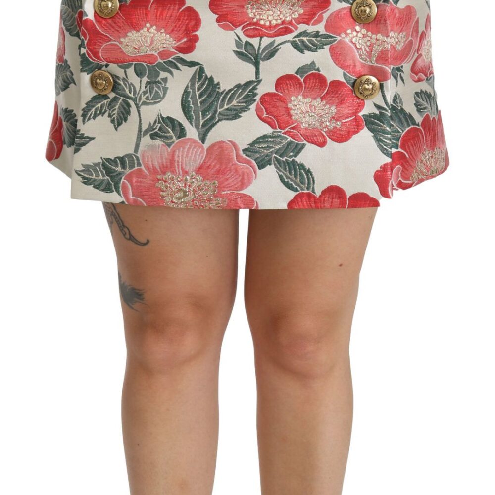 White Green Red Floral High Waist Mini Skirt