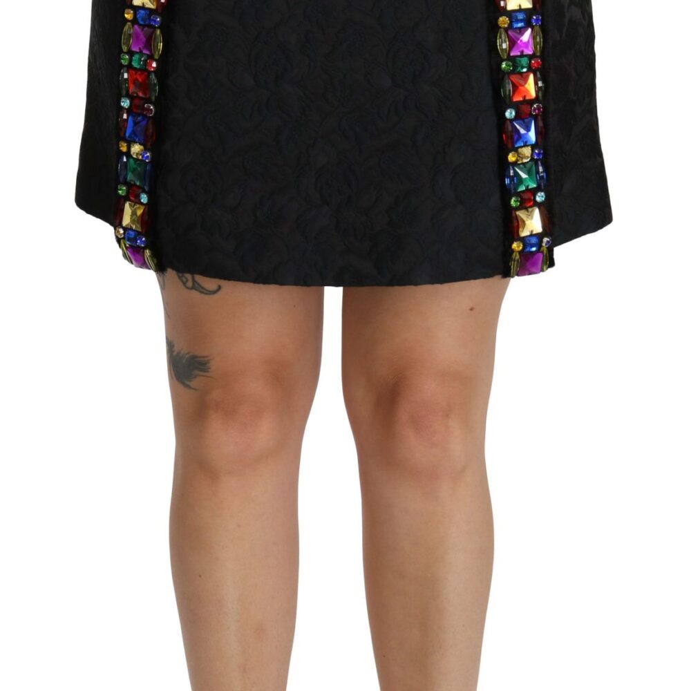 Black Crystal Embellished High Waist Skirt