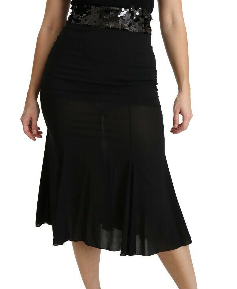 Black Mermaid High Waist Midi Silk Skirt
