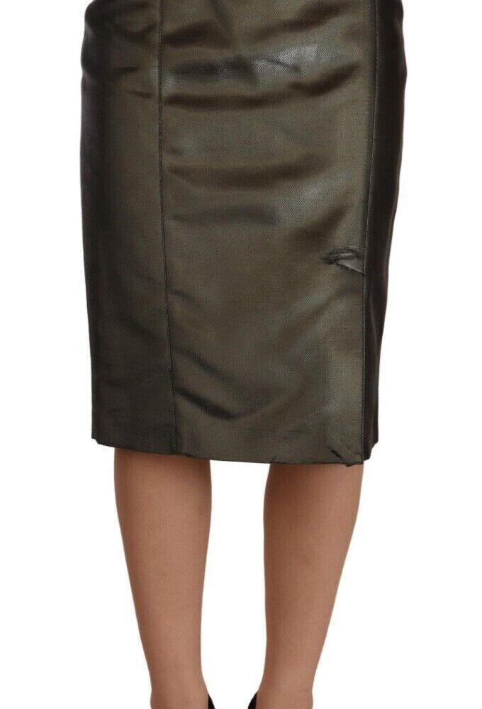 Metallic Gray High Waist Pencil Midi Skirt
