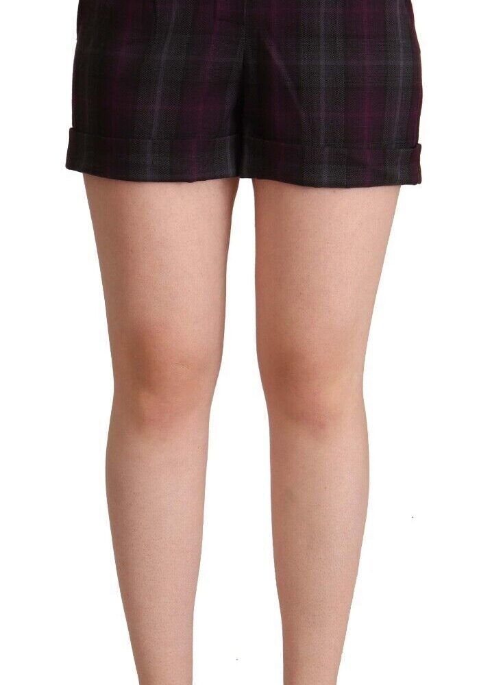 Multicolor Checkered Mid Waist Folded Hem Shorts