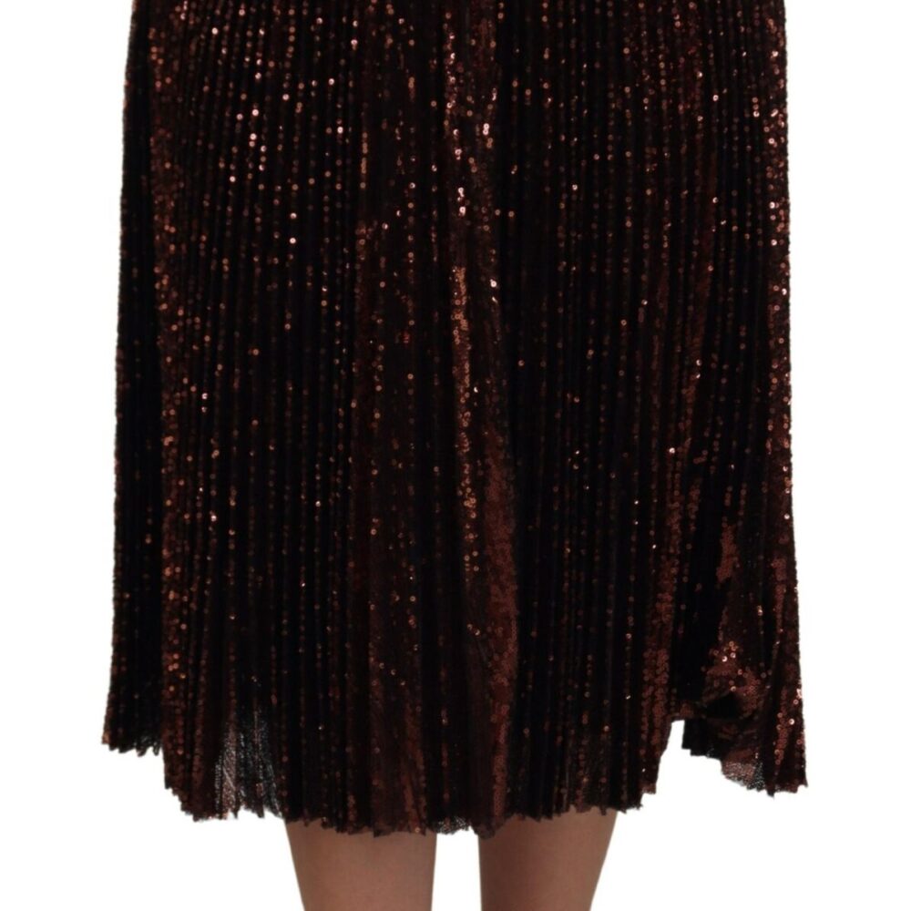 Bronze Sequined High Waist A-line Maxi Skirt
