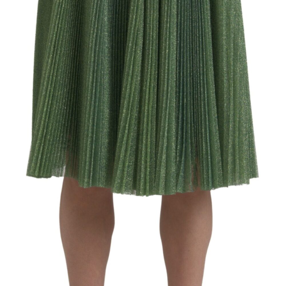Metallic Green High Waist A-line Pleated Skirt