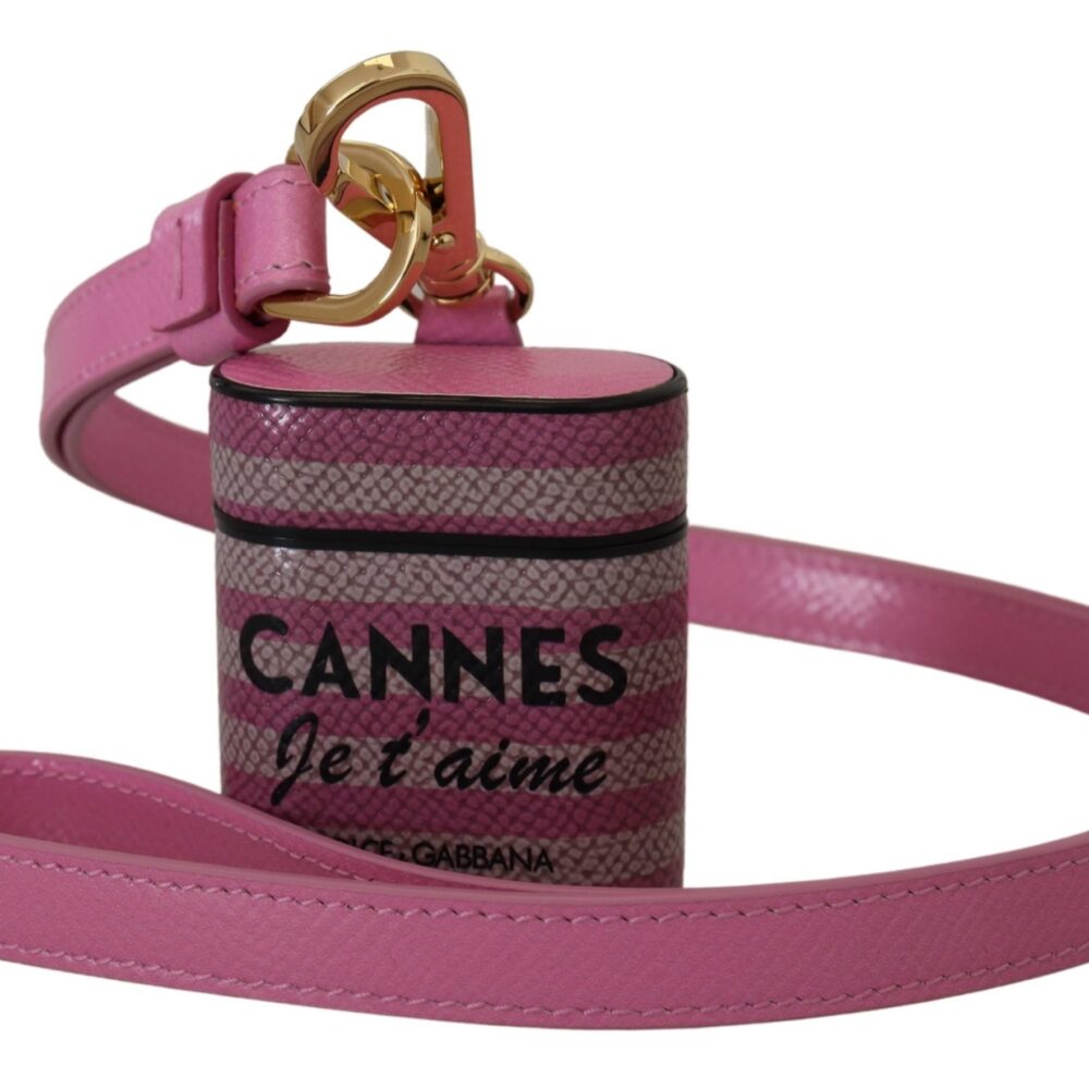 Pink Black Leather Strap Gold Metal Logo Airpods Case