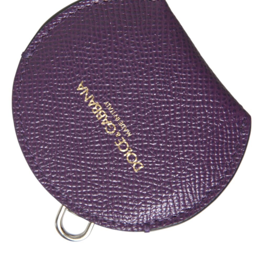 Purple Calfskin Leather Round Logo Hand Mirror Holder