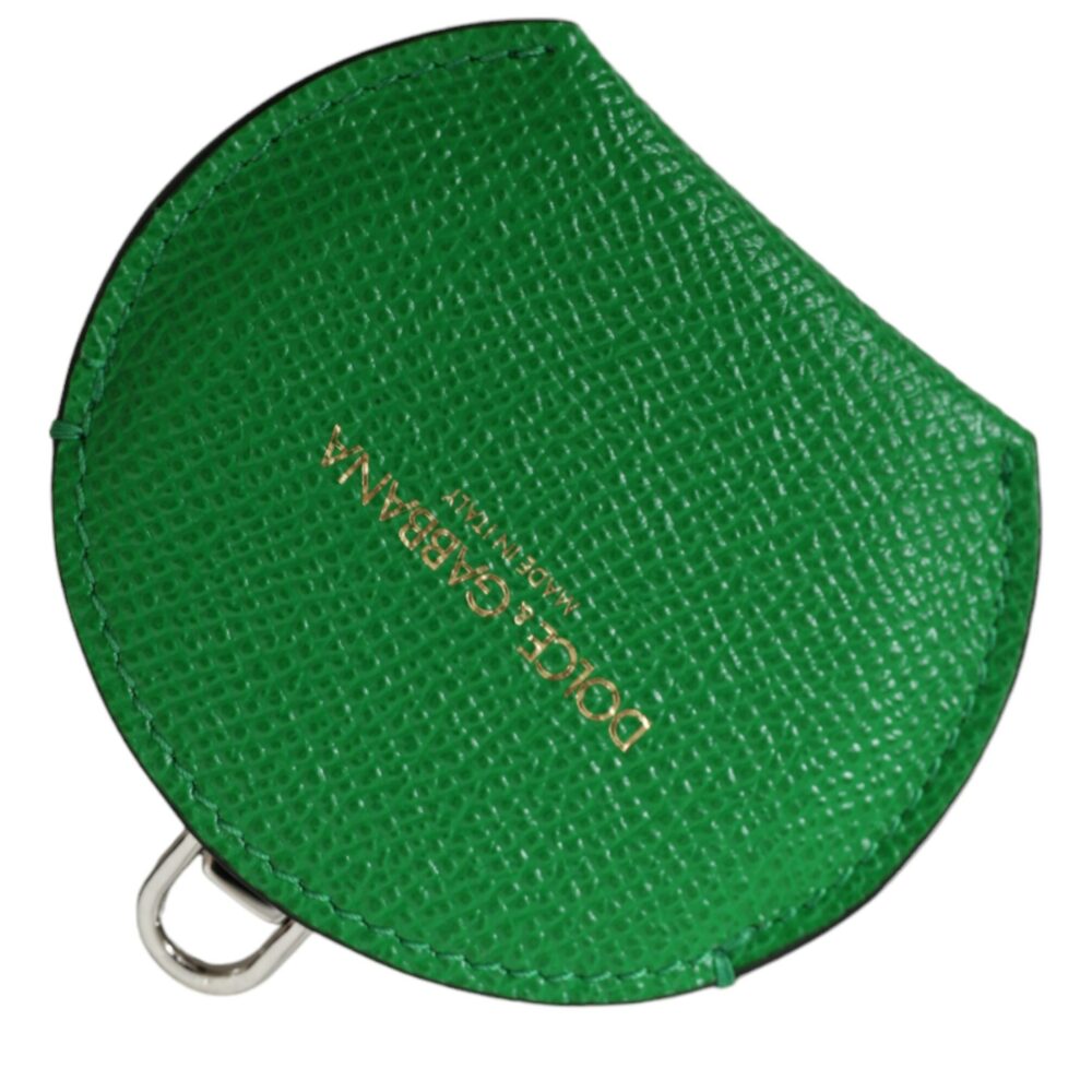 Green Calfskin Leather Round Logo Hand Mirror Holder