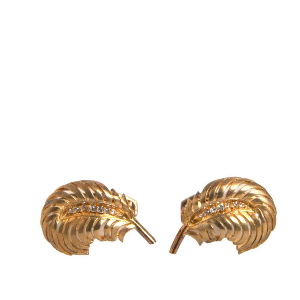Gold 925 Sterling Silver Crystal Leaf Cufflink