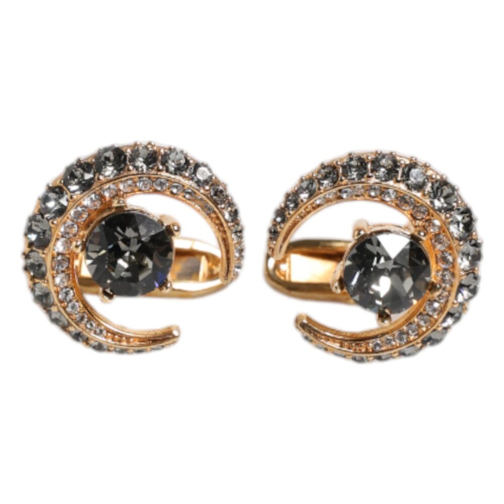 Brass Gold Black Crystal Luna Cufflink